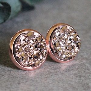 Rose Gold Druzy Earrings 10mm Rose Gold Studs